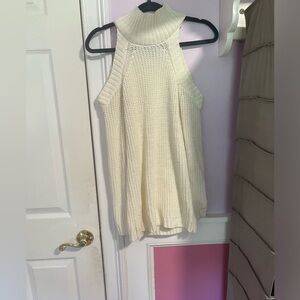 White knit off the shoulders turtleneck